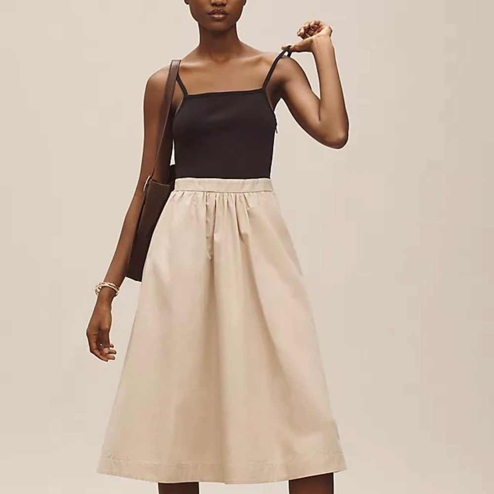 Maeve Anthropologie Sleeveless Rib Poplin Twofer Midi Cotton Dress Black Beige